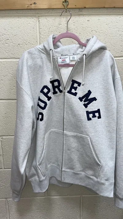 Pre-owned Champion X Supreme Champion Zip Up Hooded Sweatshirt Xl In Grey