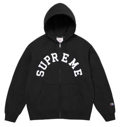 Pre-owned Champion X Supreme Champion Zip Up Hoodie In Black