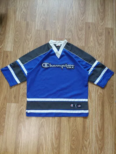 Pre-owned Champion X Vintage 90's Champion Big Logo Jersey In Blue