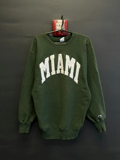 Pre-owned Champion X Vintage 90's Champion Miami Made In Usa Baggy Y2k Sweatshirt In Green