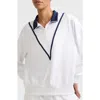 Champion Yearbook Quarter Zip Fleece Sweatshirt In White/sail Away Navy