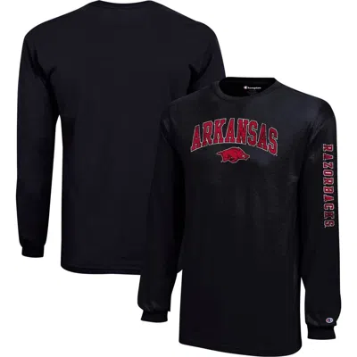 Champion Kids' Youth  Black Arkansas Razorbacks Distressed Arch Over Logo Long Sleeve T-shirt