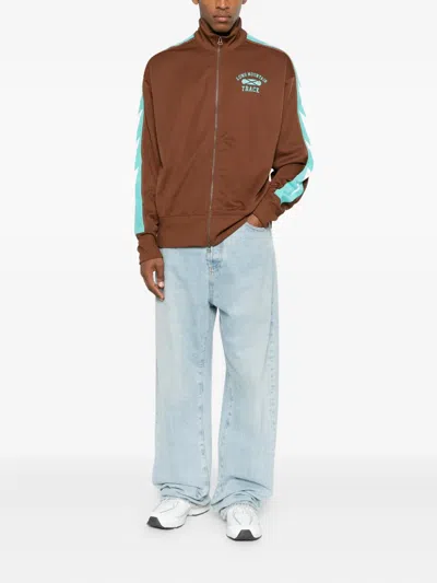 Champion Zip Striped Sweatshirt In Brown