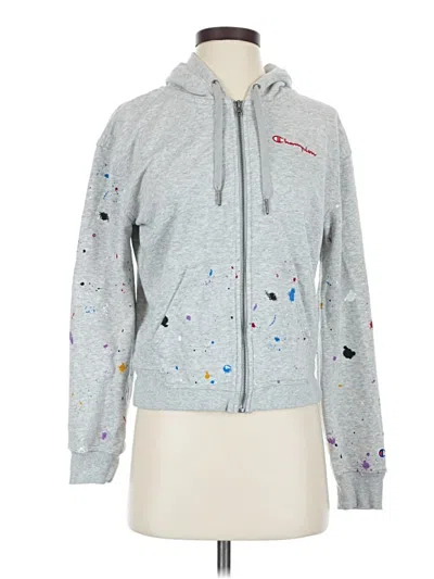 Pre-owned Champion Zip Up Hoodie In Gray
