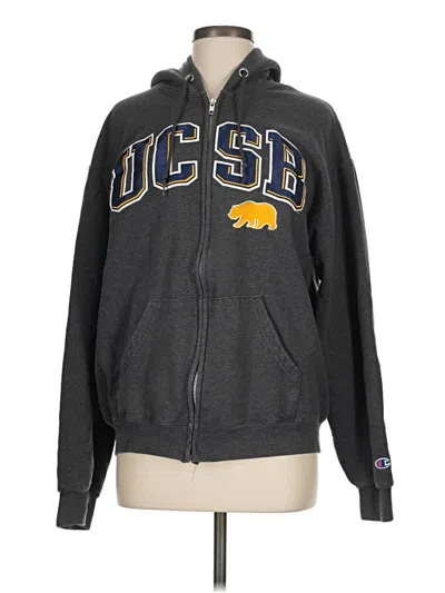 Pre-owned Champion Zip Up Hoodie In Gray