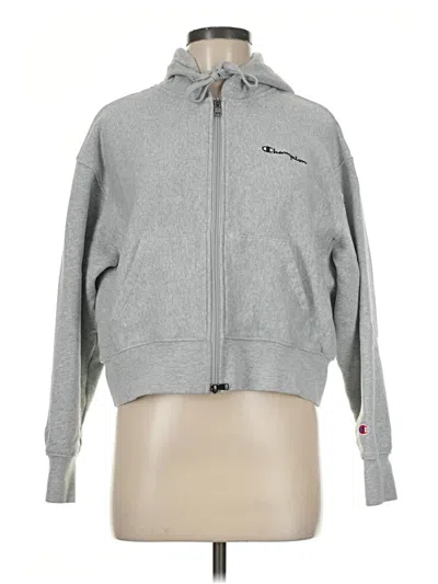 Pre-owned Champion Zip Up Hoodie In Gray