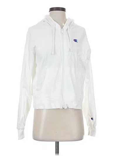 Pre-owned Champion Zip Up Hoodie In White