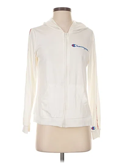 Pre-owned Champion Zip Up Hoodie In White
