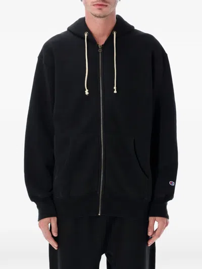 Champion Zip-up Logo-patch Hoodie In Black