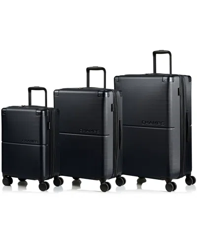 Champs 3-piece Earth Hardside Luggage Set With Usb In Black