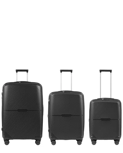 Champs Aura Expandable 3pc Trolley Set In Black