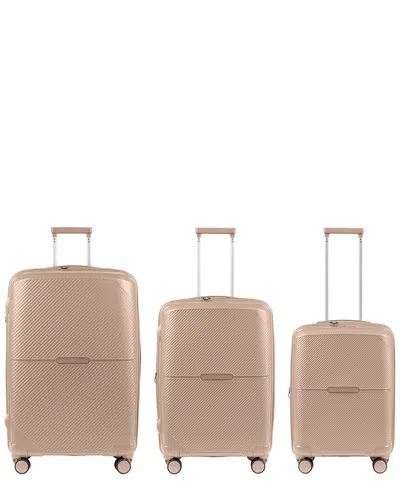 Champs Aura Expandable 3pc Trolley Set In Brown