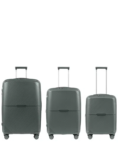Champs Aura Expandable 3pc Trolley Set In Green