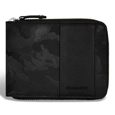Champs Camo / Leather Zip Around Wallet In Black