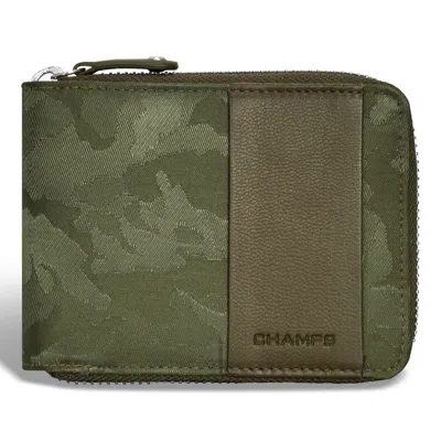 Champs Camo / Leather Zip Around Wallet In Green