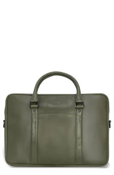 Champs Compact Leather Slim Briefcase In Khaki