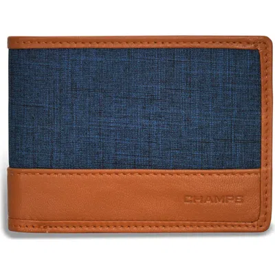 Champs Denim Center Wing Bifold Wallet In Tan/blue