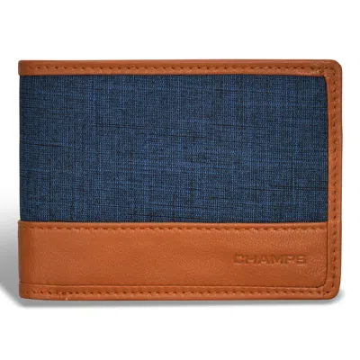 Champs Denim / Leather Zip Around Wallet In Blue