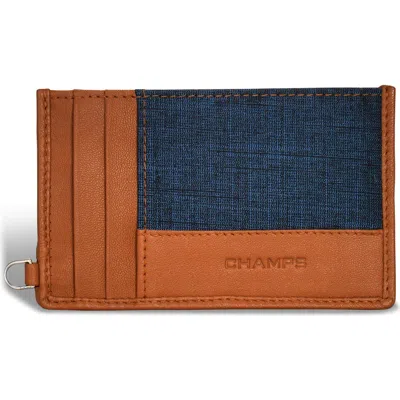 Champs Denim Slim Card Holder In Tan/ Blue