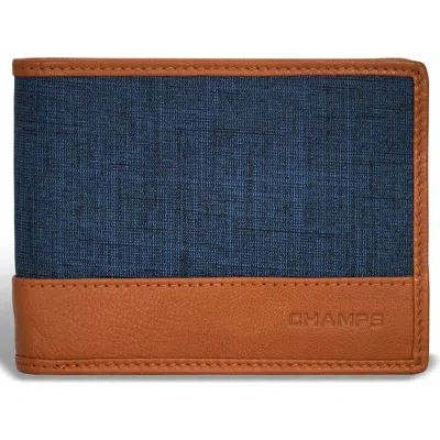Champs Denim Top Wing Bifold Wallet In Tan/ Blue