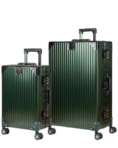 Champs Elite Aluminum 2pc Luggage Set In Green