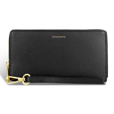 Champs Gala / Leather Zip-clutch Wallet In Black