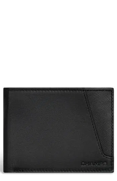 Champs Iconic Id Flap Leather Bifold Wallet In Black/black