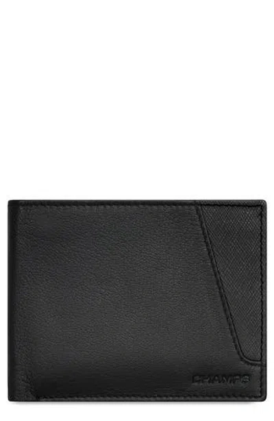 Champs Iconic Id Flap Leather Bifold Wallet In Black/black