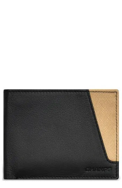 Champs Iconic Id Flap Leather Bifold Wallet In Black/ivory
