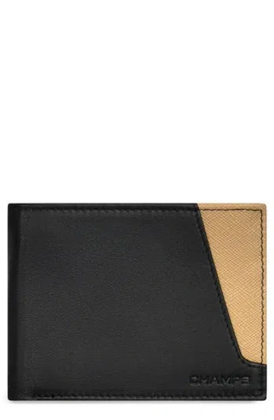 Champs Iconic Id Flap Leather Bifold Wallet In Black/ivory
