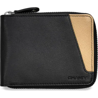 Champs Iconic Zip Around Bifold Wallet In Black/ivory