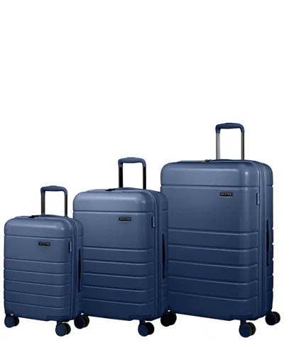 Champs Linen 3pc Expandable Luggage Set In Blue