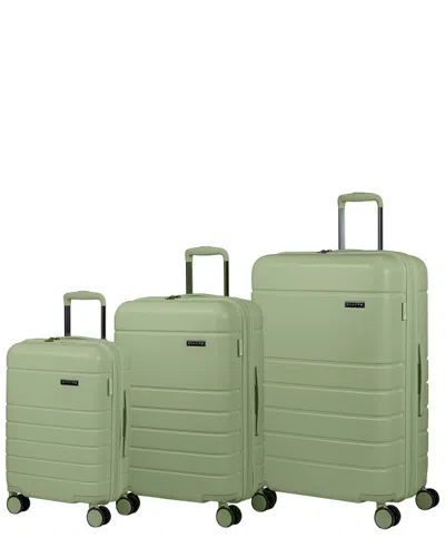 Champs Linen 3pc Expandable Luggage Set In Green