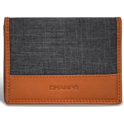 Champs Logo Denim Card Holder In Tan/ Black