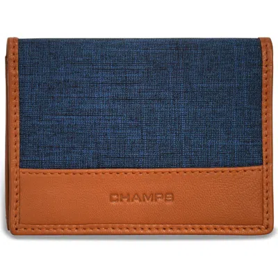 Champs Logo Denim Card Holder In Tan/blue