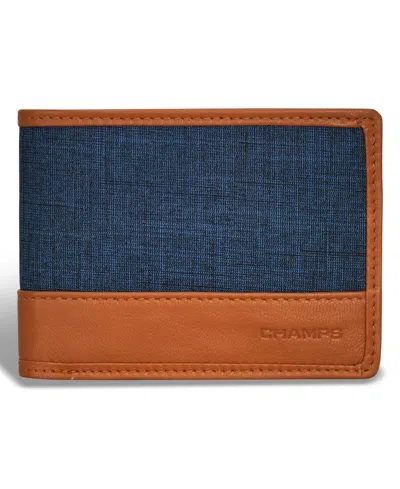 Champs Men's Denim Collection Leather Center Wing Wallet In Blue