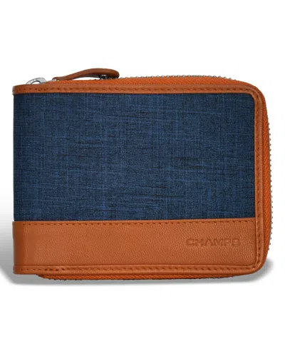 Champs Men's Denim Collection Leather Zip Around Wallet In Blue