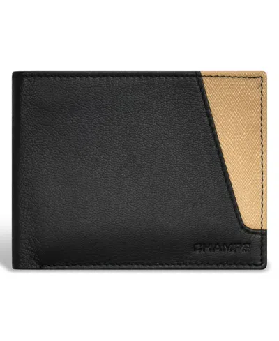 Champs Men's Iconic Collection Leather Center Wing Wallet In Black,ivory