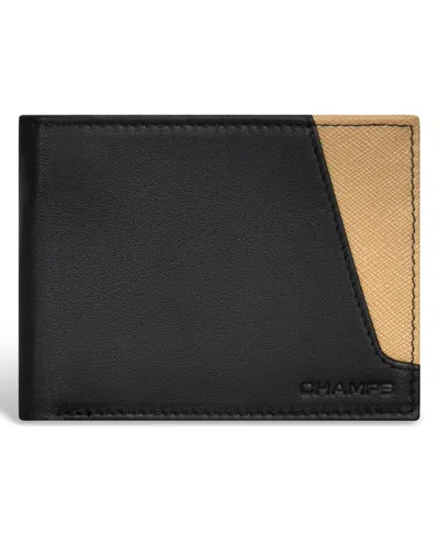 Champs Men's Iconic Collection Leather Top Wing Wallet In Black,ivory