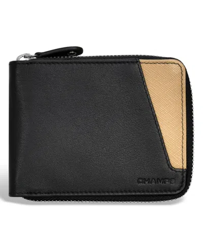 Champs Men's Iconic Collection Leather Zip Around Wallet In Black,ivory