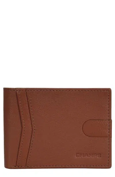 Champs Onyx Id Flap Leather Bifold Wallet In Brown