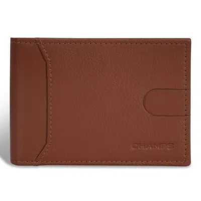 Champs Onyx / Leather Bi-fold Clip Wallet In Brown