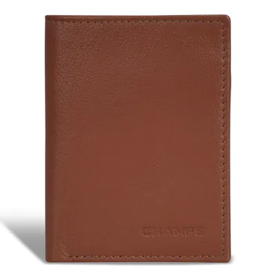 Champs Onyx / Leather Vertical Slim Wallet In Brown