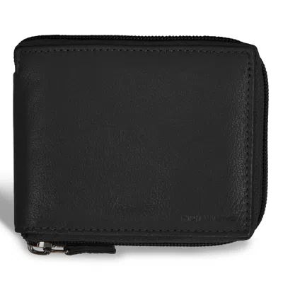 Champs Onyx / Leather Zip Around Wallet In Black