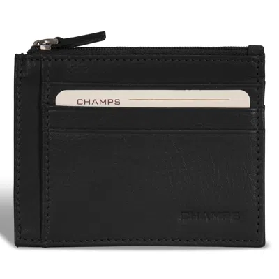 Champs Onyx / Leather Zip Card Case In Black