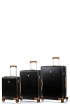 Champs Vintage Muse 3-piece Hardside Spinner Suitcases In Black/tan
