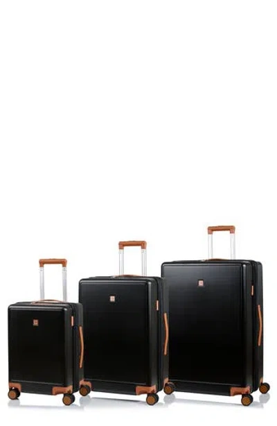 Champs Vintage Muse 3-piece Hardside Spinner Suitcases In Black/tan