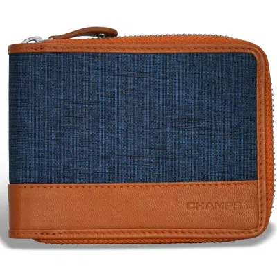 Champs Zip Around Bifold Wallet In Tan/ Blue