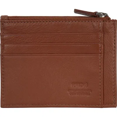 Champs Zip Leather Card Case In Brown