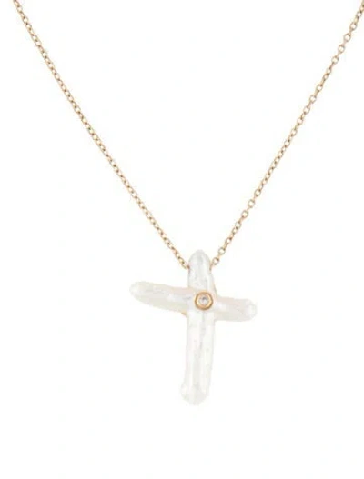 Pre-owned Chan Luu 14k Pearl & Diamond Pendant Necklace, 17" In Multicolor